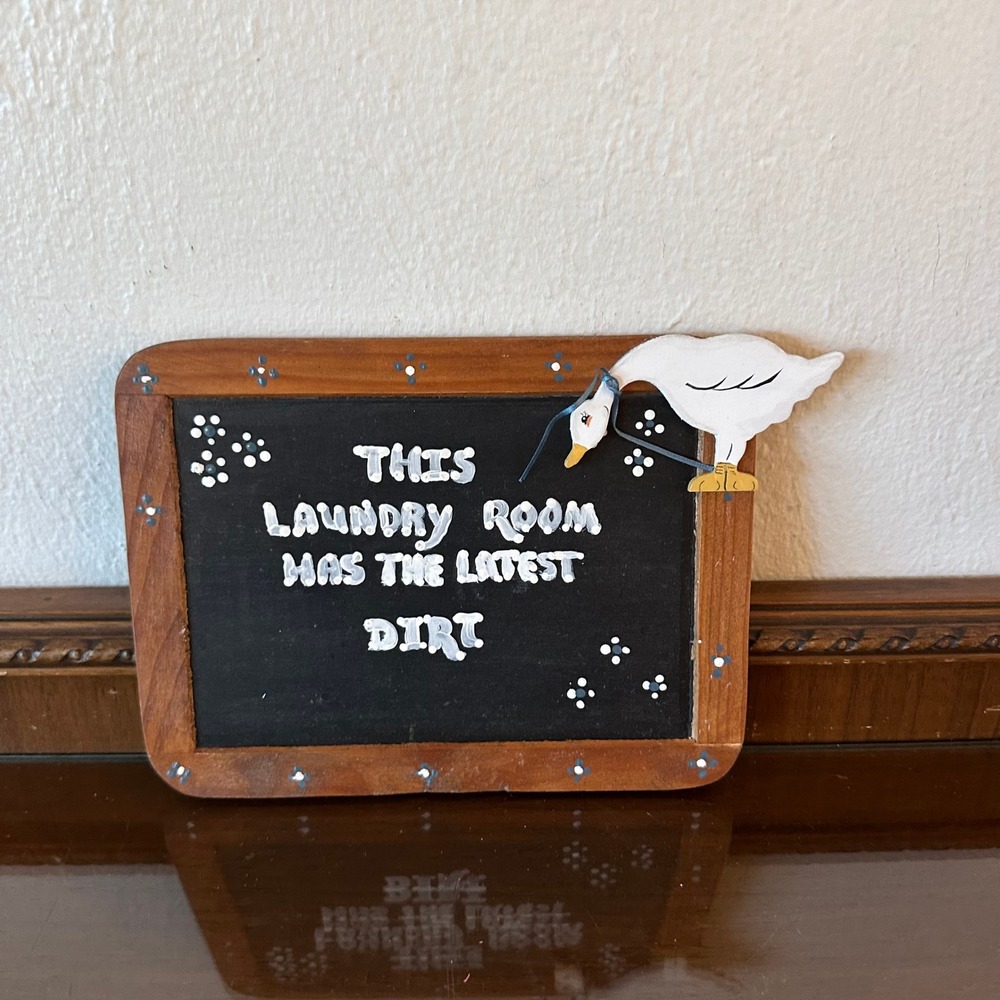 Vintage Wooden Laundry Room Sign Hand Painted Goose Folk Art 90s Wall Decor